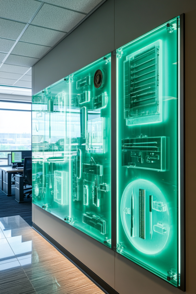 73 2 Illuminated Acrylic Art Panels with Embedded Office Objects