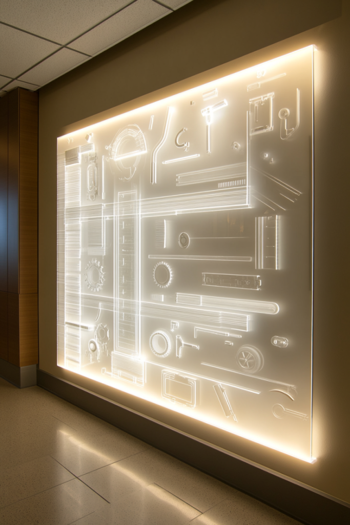 73 4 Illuminated Acrylic Art Panels with Embedded Office Objects