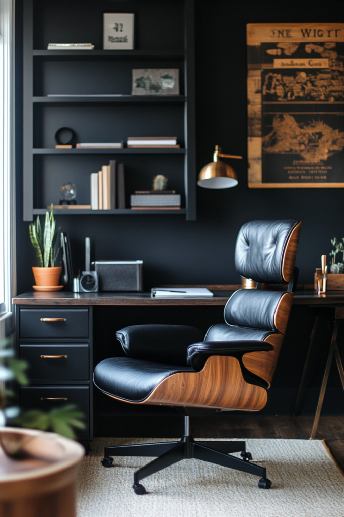 Dark Industrial Meets Midcentury Office