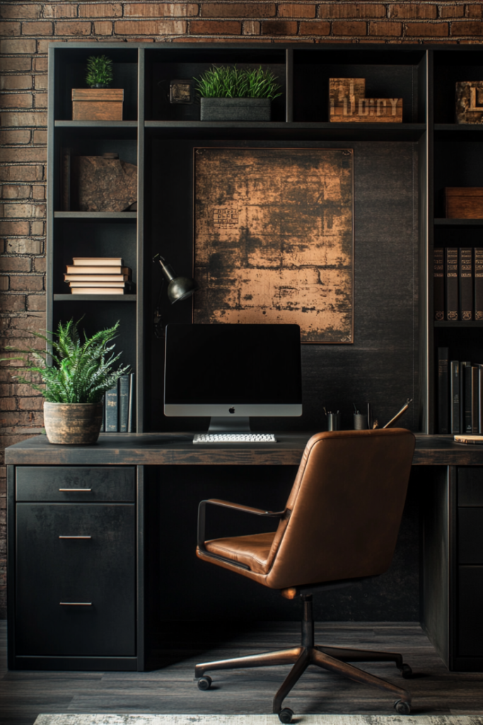 Dark Industrial Meets Midcentury Office
