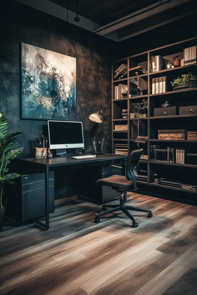 Dark Industrial Meets Midcentury Office