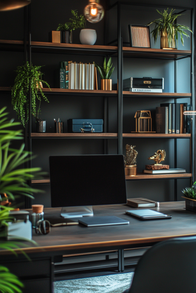 Charcoal and Brass Accent Office
