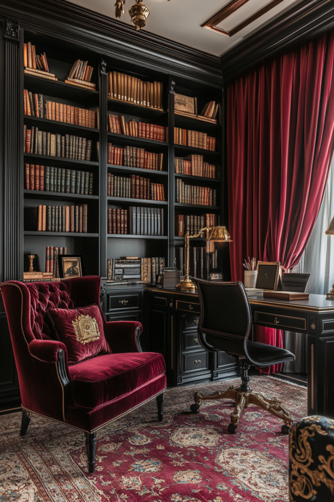 Black and Burgundy Office Library
