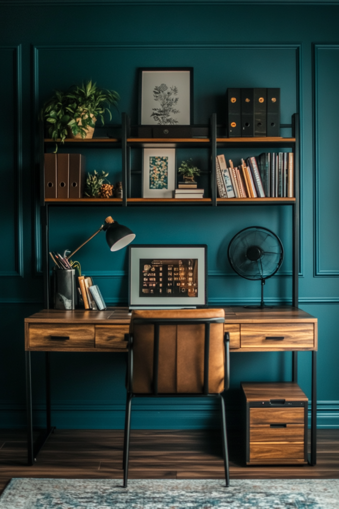 Dark Teal and Walnut Office