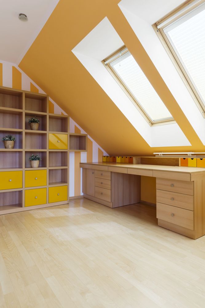 Attic Office with Built-In Shelving
