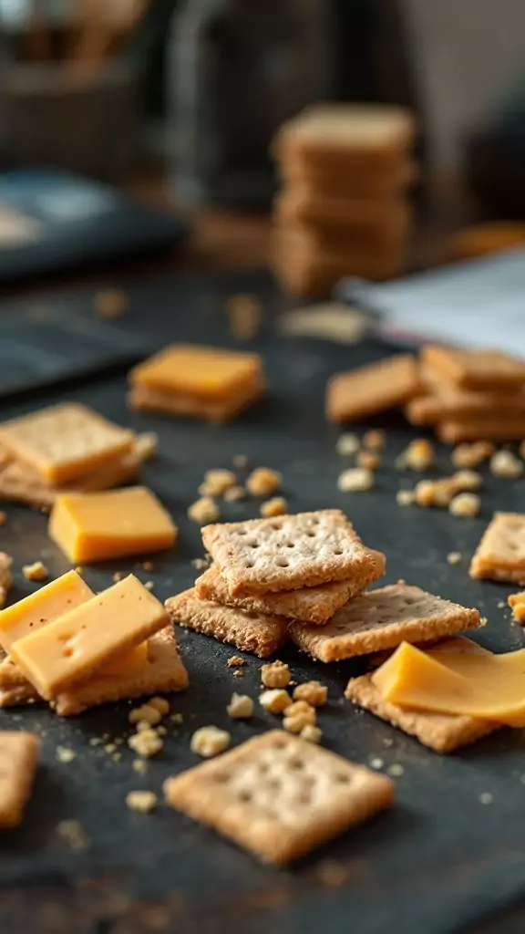 Whole grain crackers topped with cheese