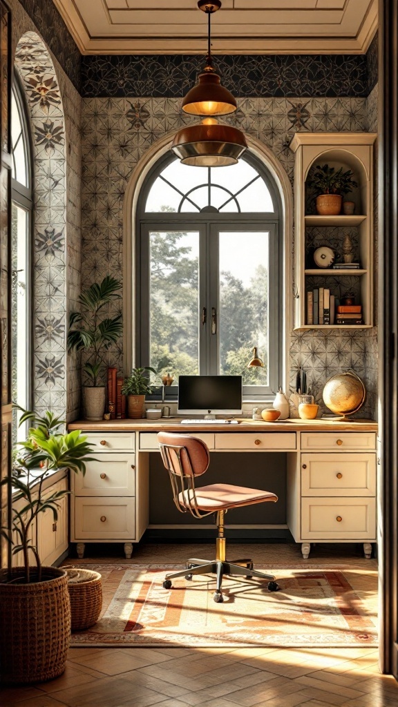 Art Deco kitchen office nook with stylish desk and decor