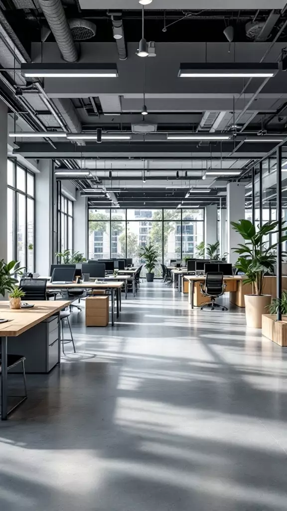 A modern open office layout featuring modular conference areas and flexible workstations.