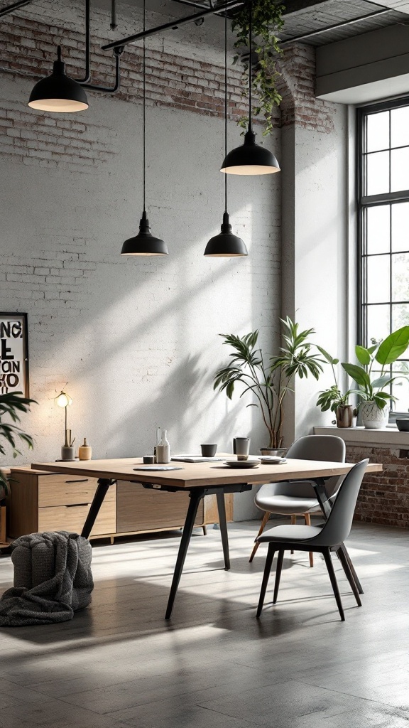 Modern industrial office with multi-functional furniture