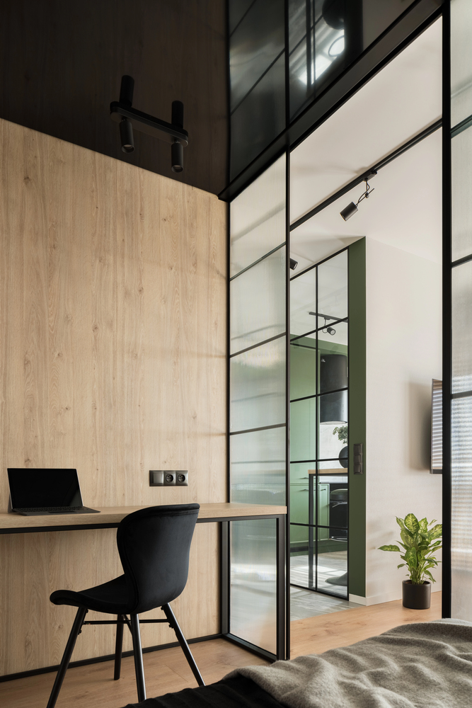 glass partitions in office spare bedroom combo