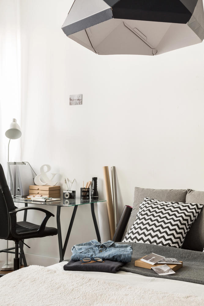 minimal desk in a bedroom