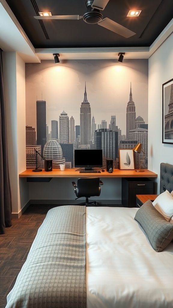 19 office wall mural behind bed setup 2