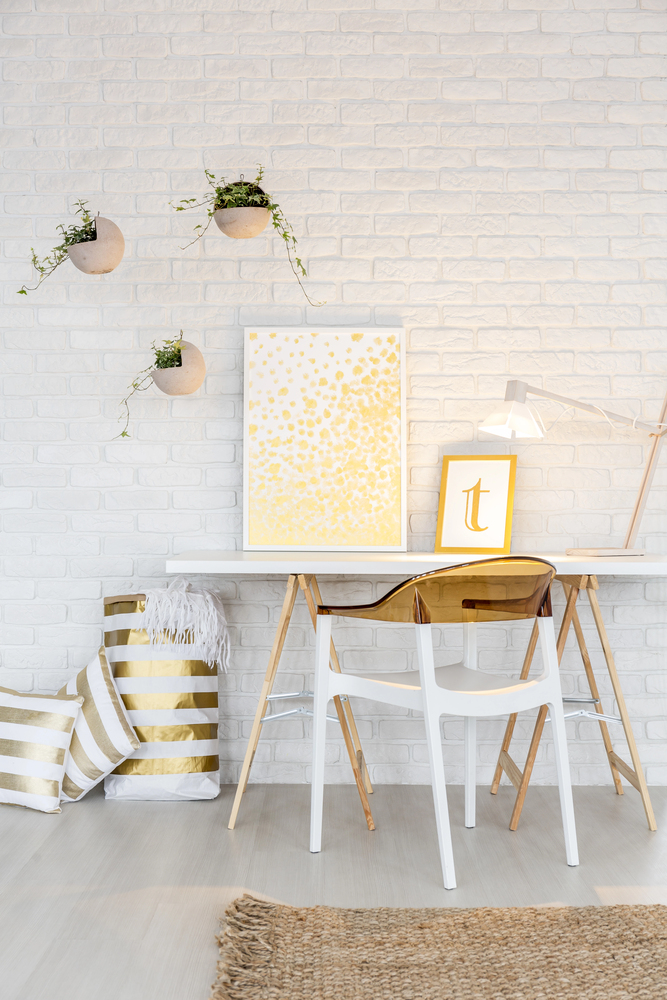 Workspace with White Brick Walls