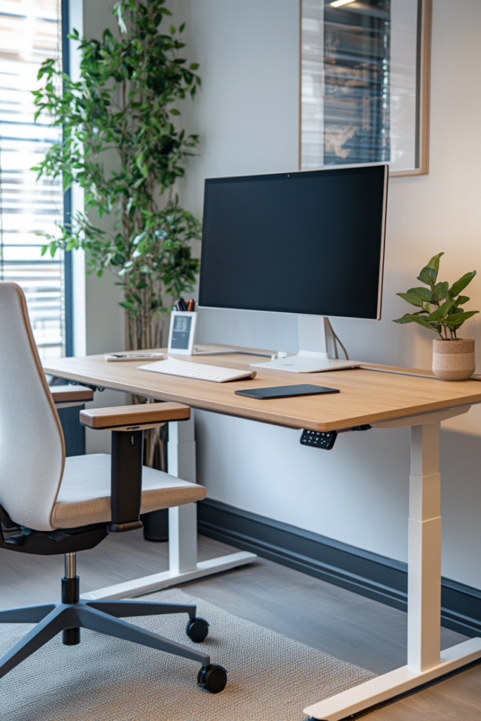 1 standing desk with wood finish