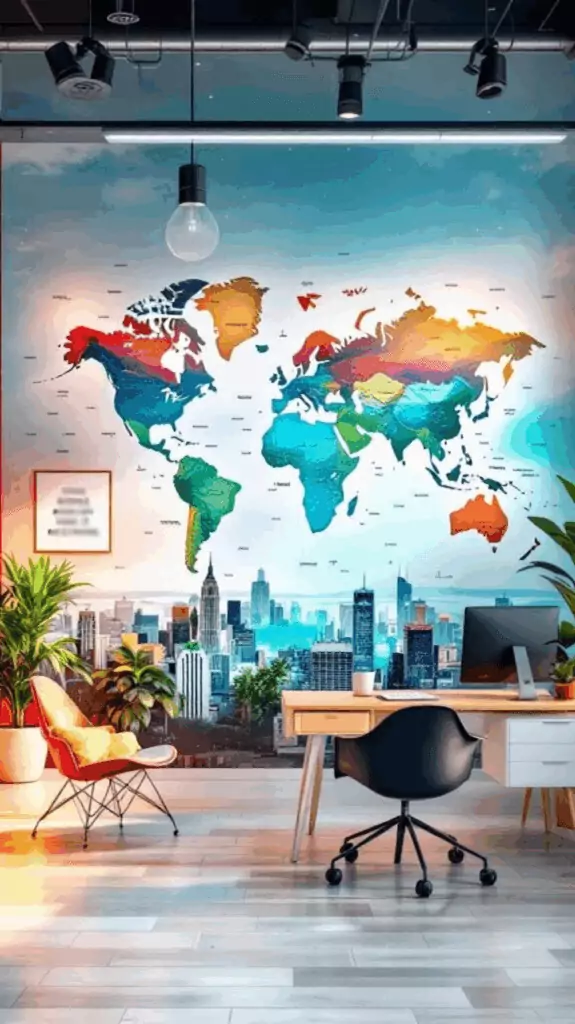 Display a World Map or Cityscape Mural