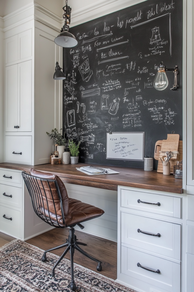 kitchen desk with chalkboard wall