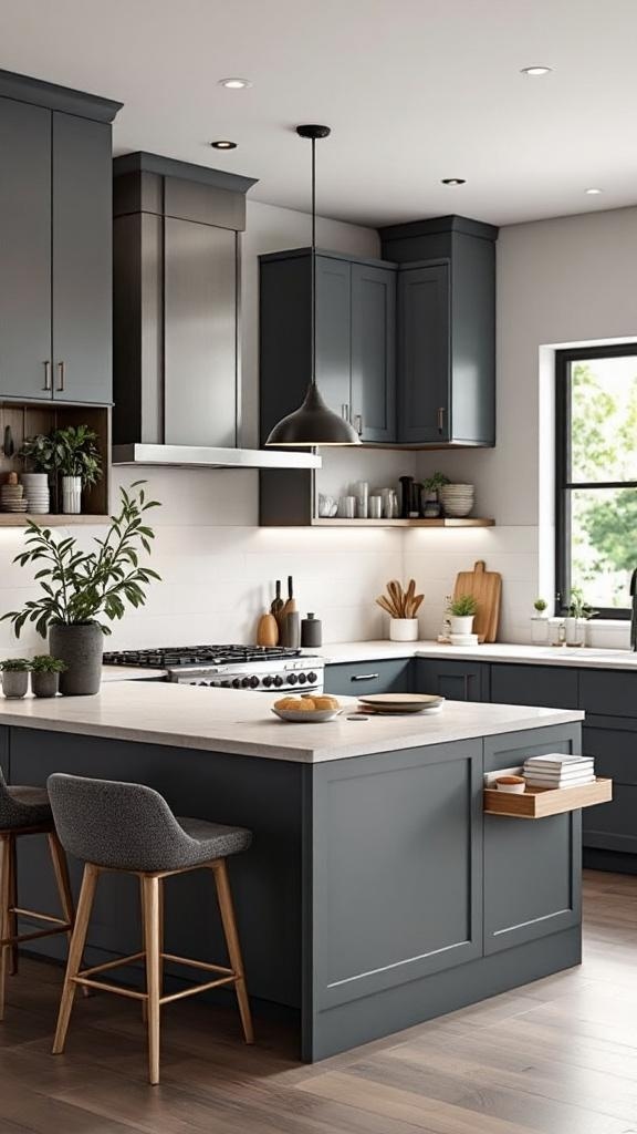 U-shaped kitchen featuring a desk peninsula with modern decor and appliances.