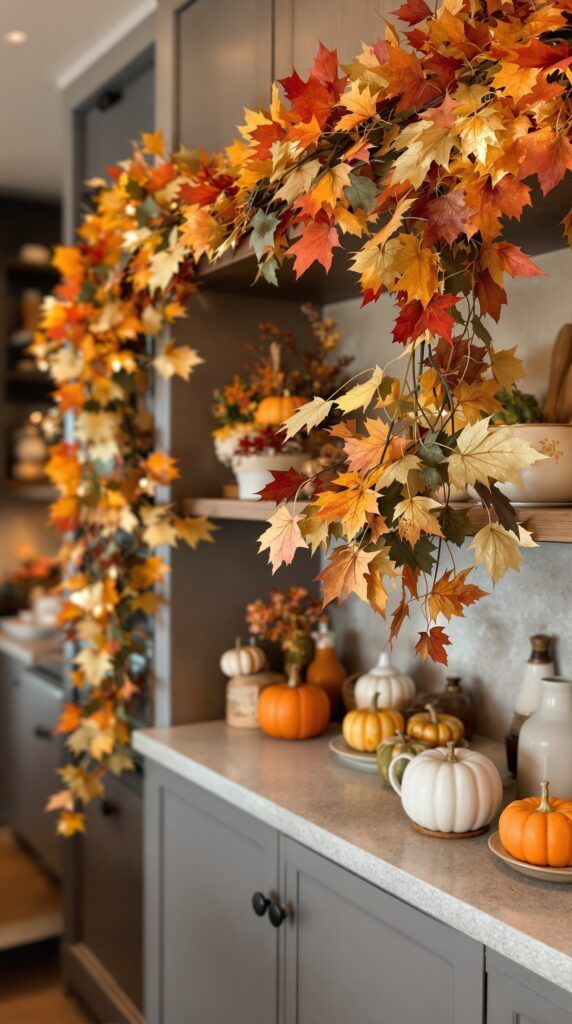 12 fall garland draped across open shelving the scene is absent of text le 20250904 171209 seih