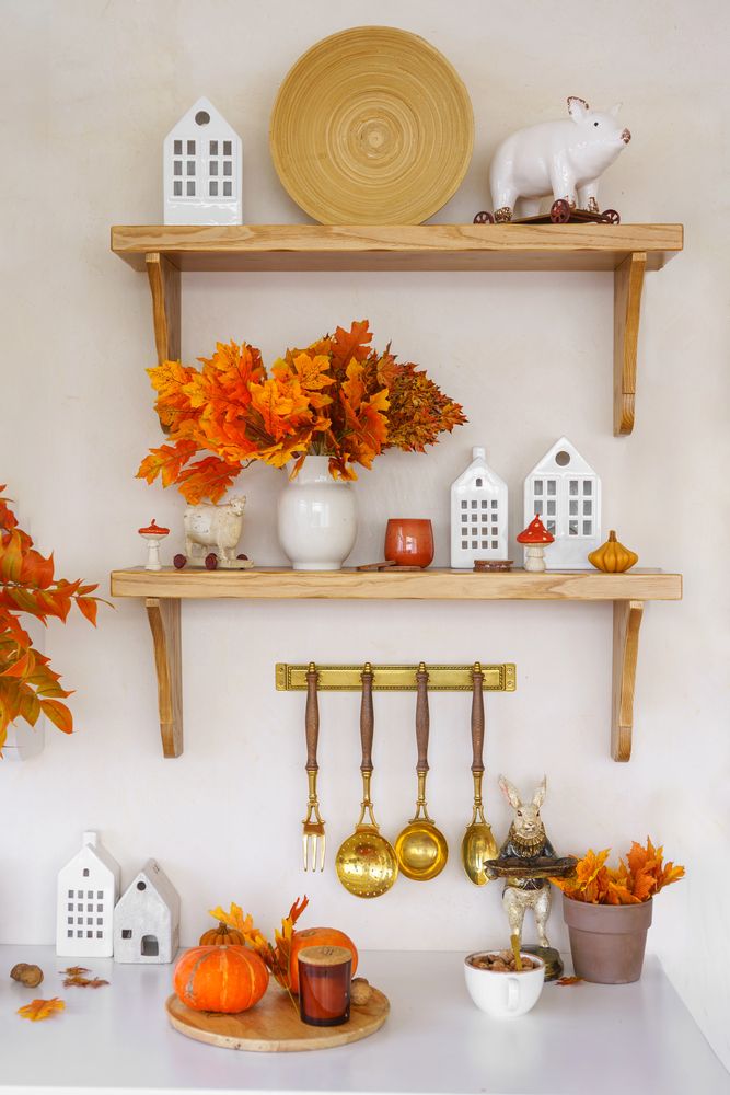 Fall Styling on Kitchen Shelves
