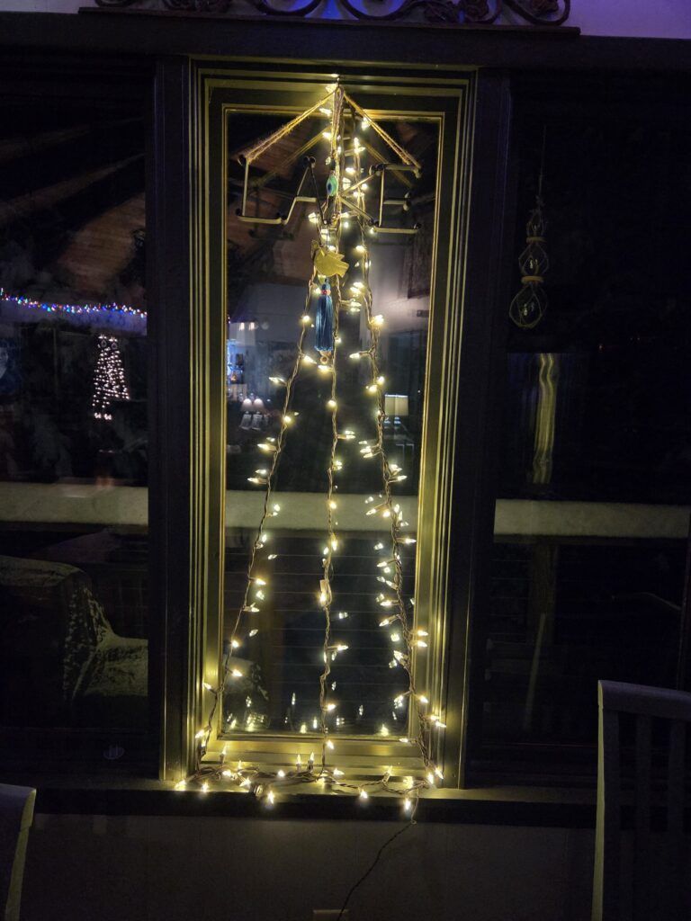 Christmas tree made out of string glights