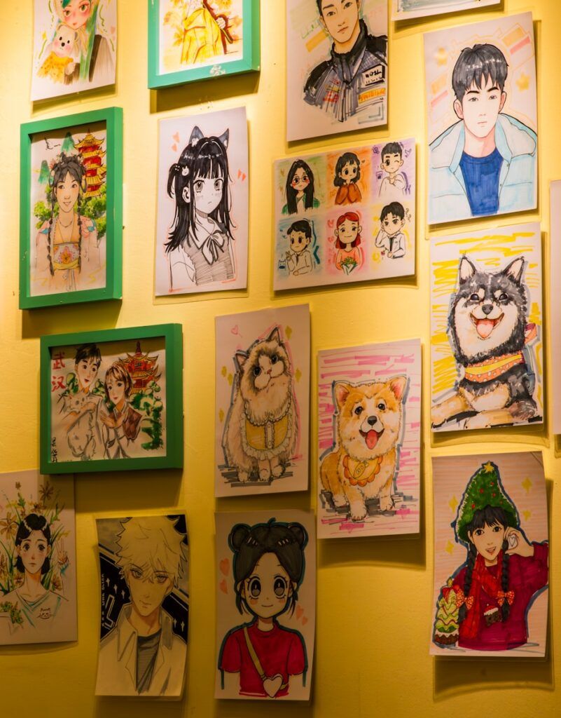 A wall with a bunch of pictures on it