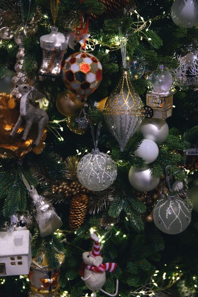 a christmas tree with classic bubble ornaments and lights