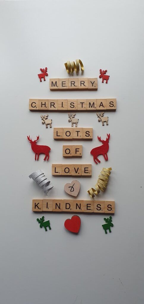 a scrabble christmas tree made of scrabbles