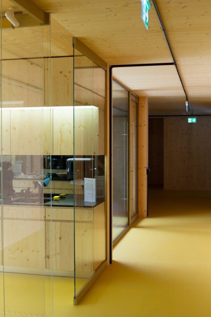 a room that has some glass walls in it