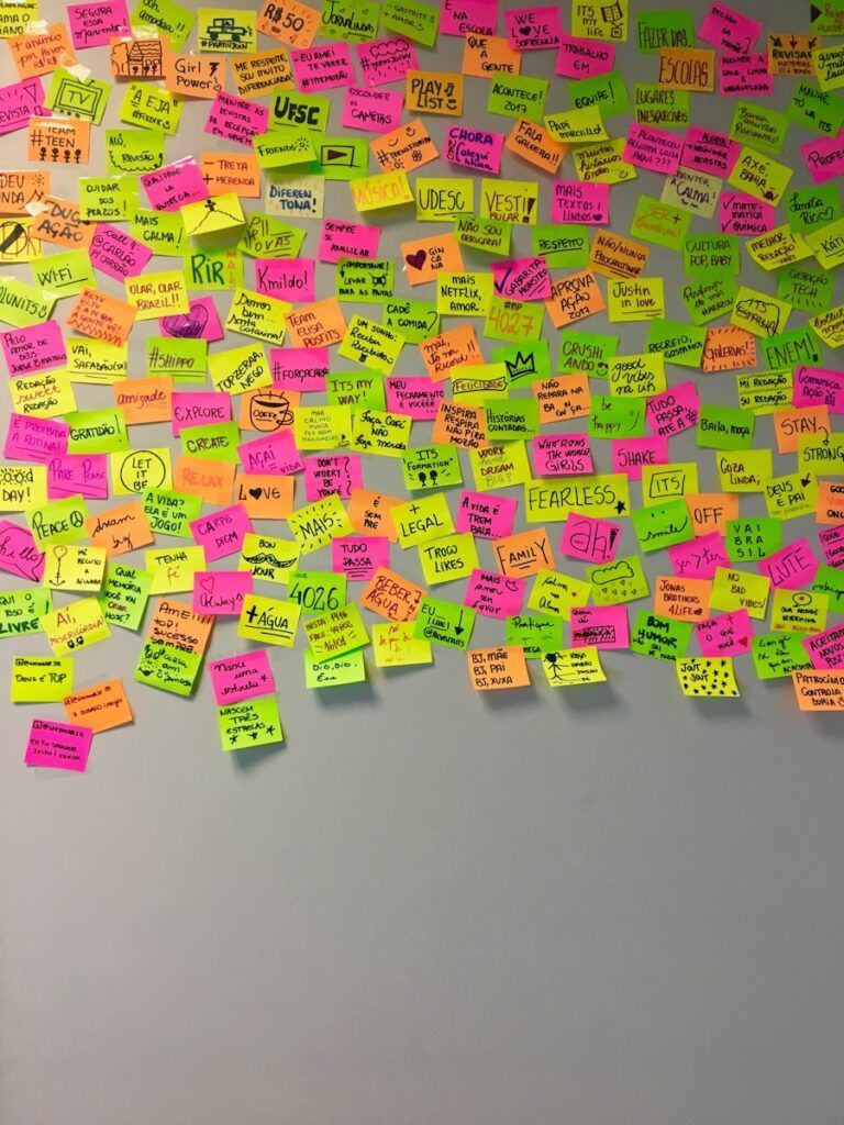 assorted-color sticky notes wall