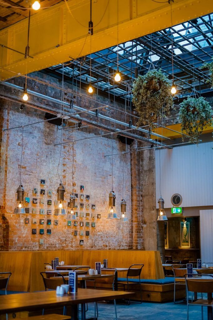 hanging vine plants over dining tables