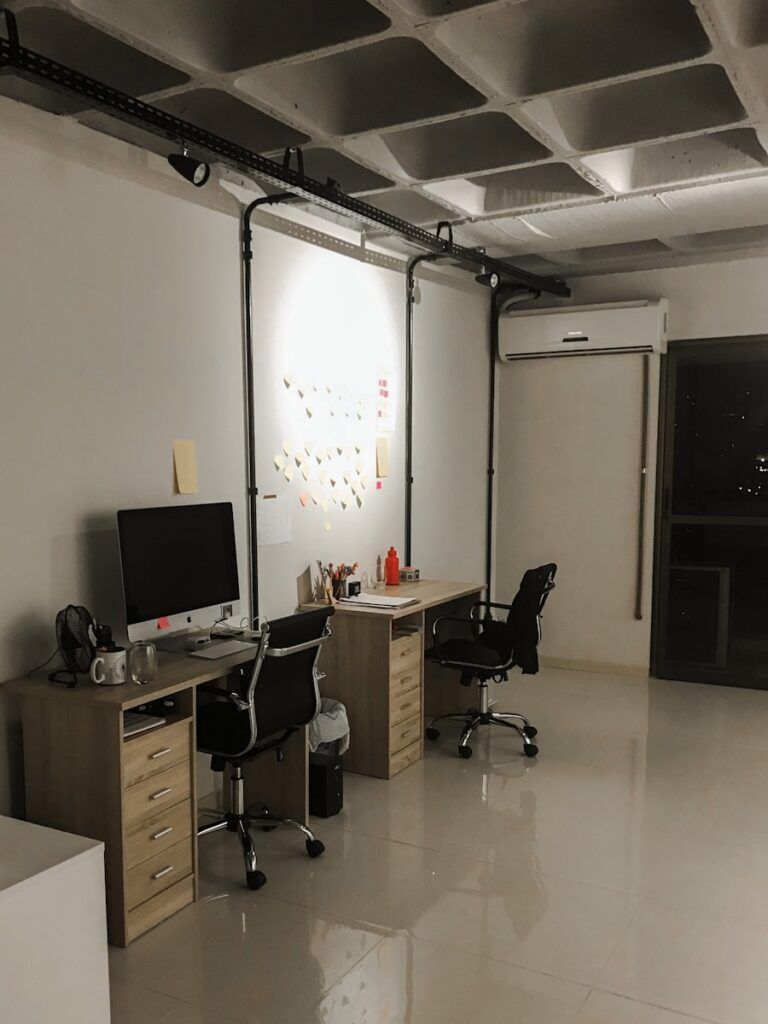an office with a computer