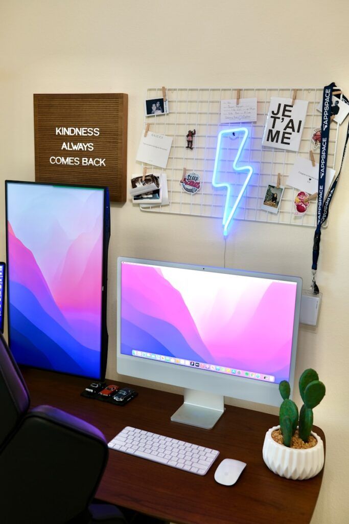 a desktop computer monitor sitting on top of a desk