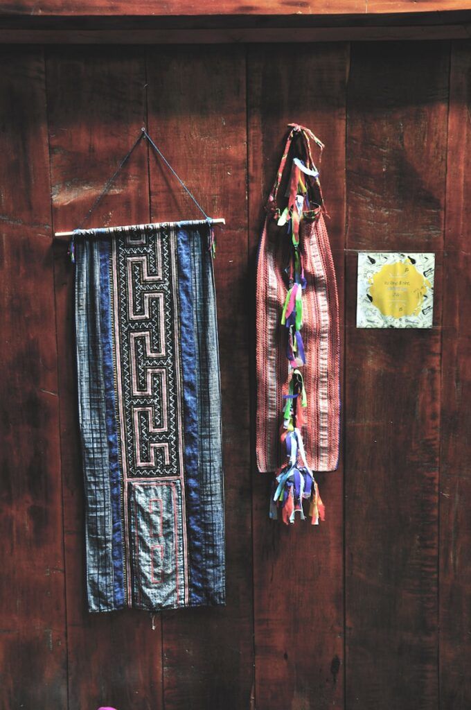 blue and white tribal print textile