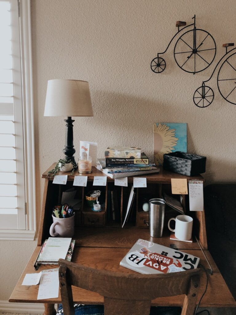 pull-down desk from a cabinet