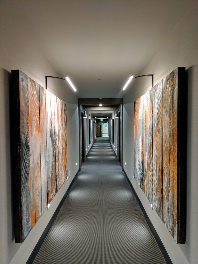 red, brown, and gray abstract painting