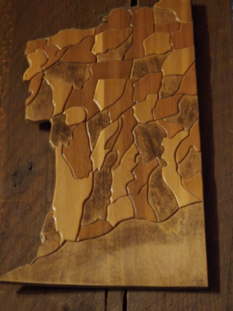 wood creation of Old Man of the Mountain