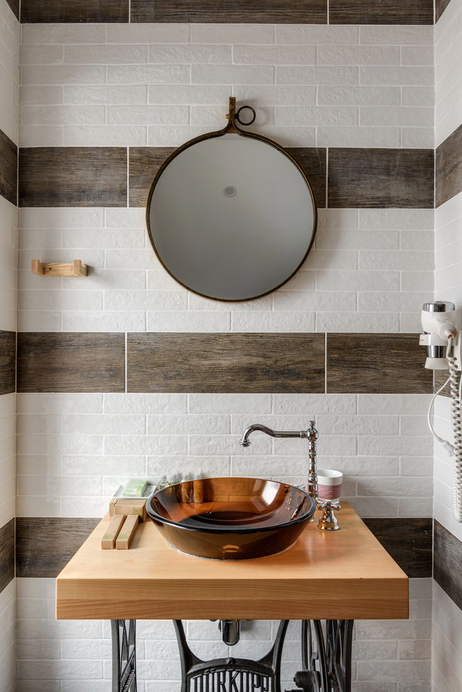 classic subway tile in a stylish bathroom