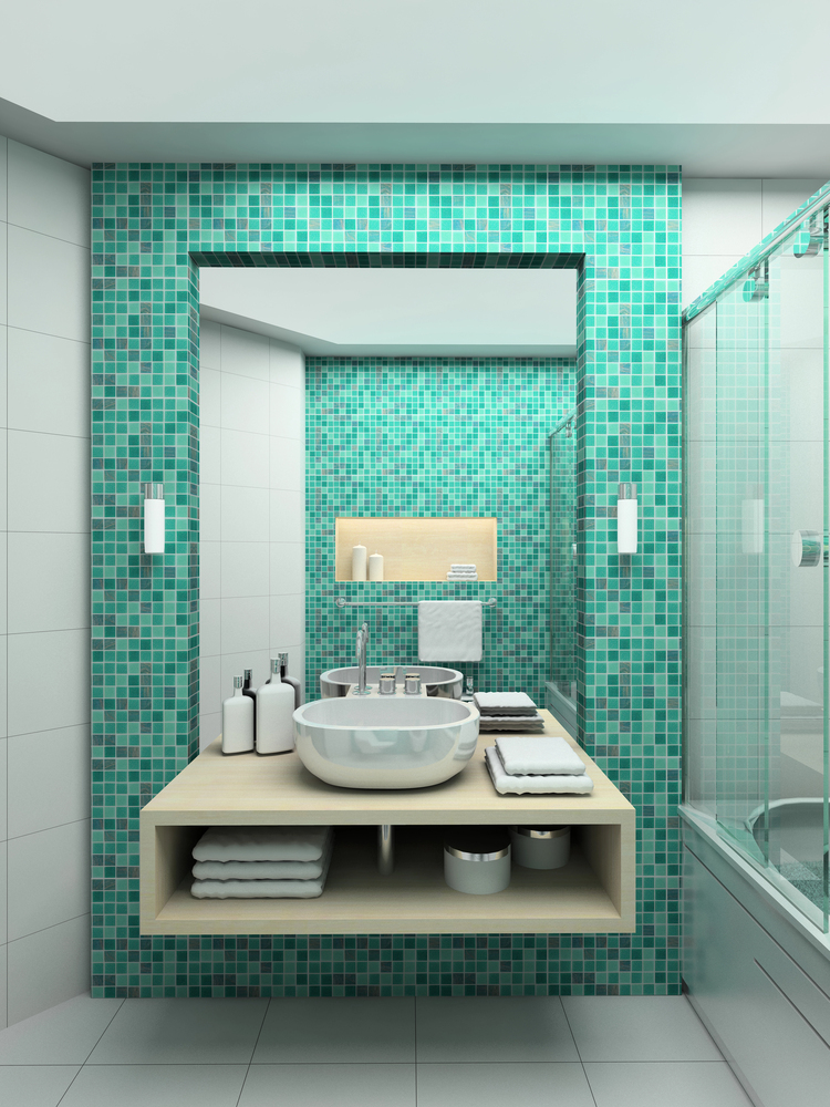 vibrant colorful mosaic tile in a modern bathroom
