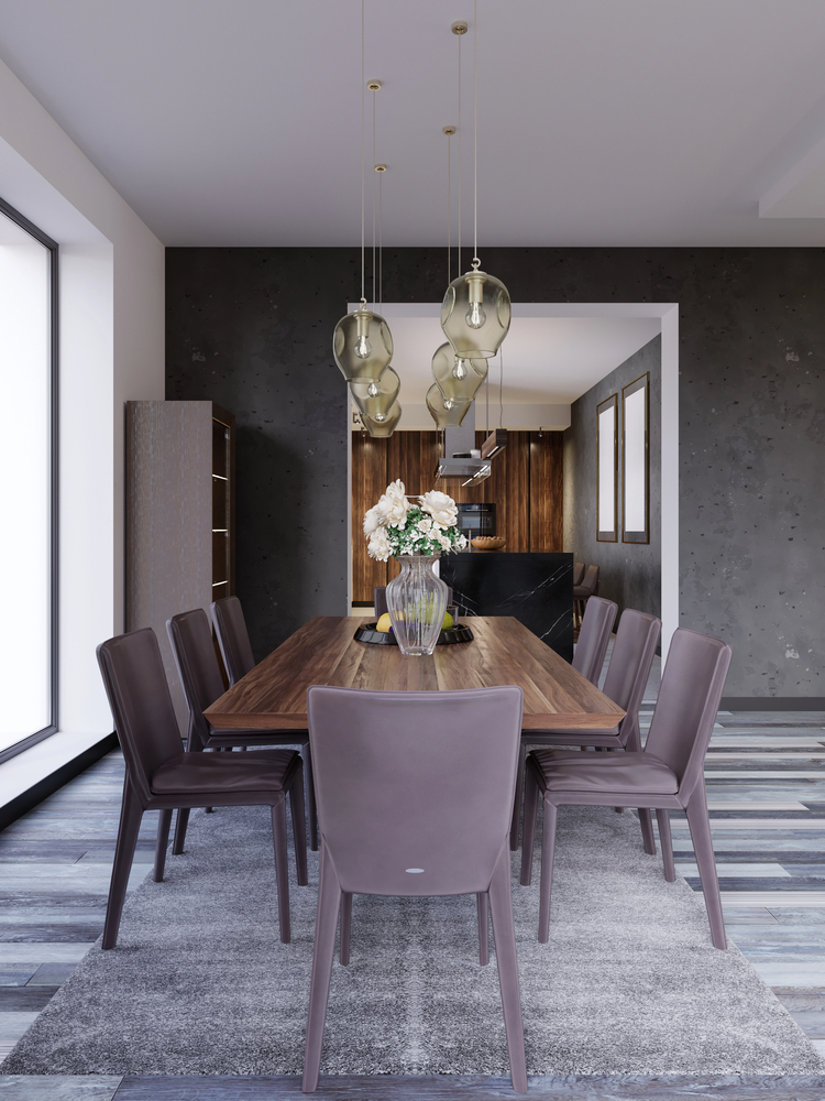 dining room with dark painted accent wall