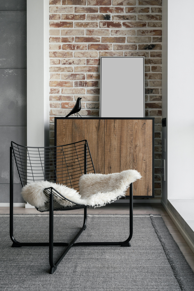modern entryway with exposed brick