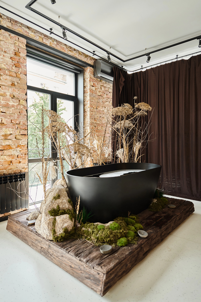 Spa-Inspired Bathroom with Exposed Brick