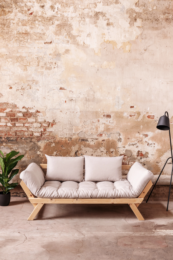 weathered brick in a living room