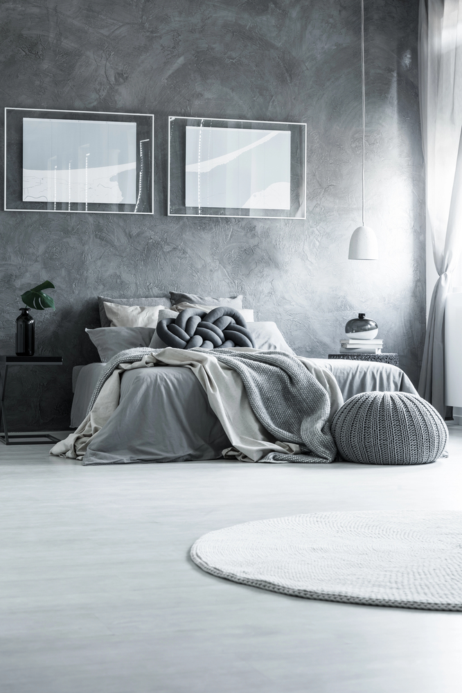 Industrial Bedroom with a Charcoal Black Feature Wall