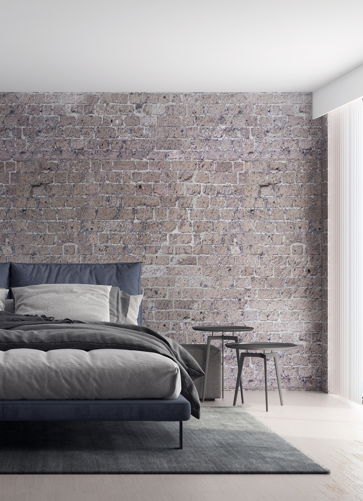 neutral brick in a bedroom