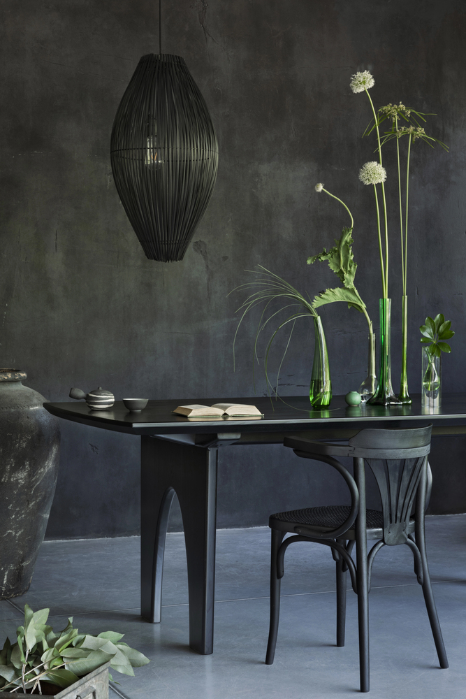 black textured accent wall in a dining room