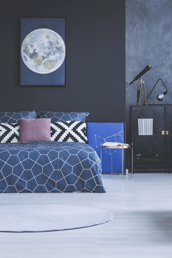 Black Accent Wall with Moody Blue Details