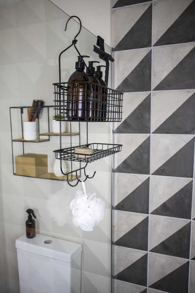 bathroom geometric accent wall