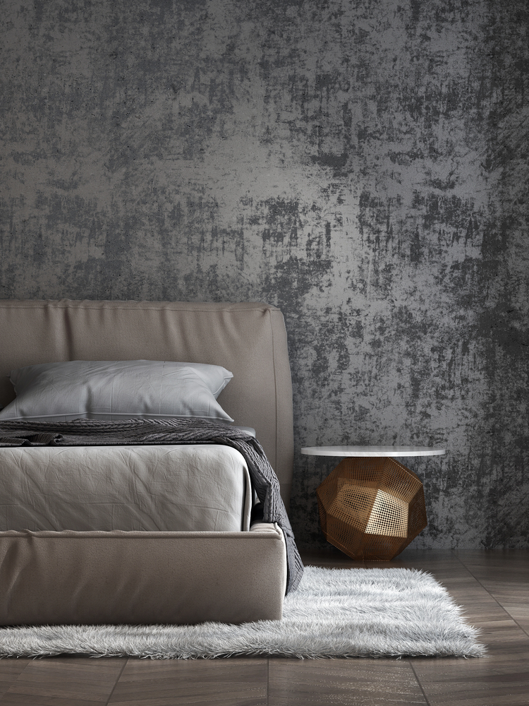 Black Textured Wall with Cozy Neutral Furnishings