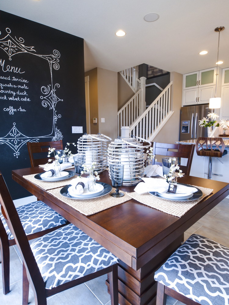 chalkboard accent wall in a Dining Room