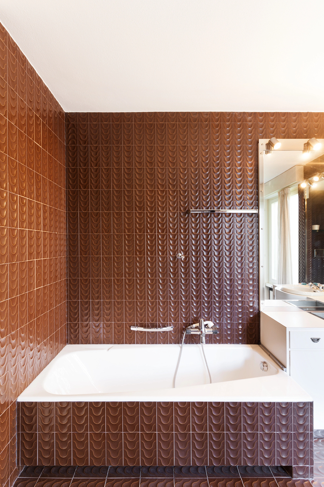 rich-textured wall tiles in a bathroom